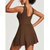 Ewedoos Tennis Dress Athletic Dress for Women Golf Workout Dresses with Shorts Underneath and Bra Side Slit U-Shaped(Brown)