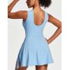 Ewedoos Tennis Dress Athletic Dress for Women Golf Workout Dresses with Shorts Underneath and Bra Side Slit U-Shaped(New Aqua Blue)