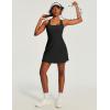 Ewedoos Womens Tennis Dress Built in Bras & Shorts Square Neck Sleeveless Workout Athletic Dress Golf Summer Outfits(Black)
