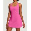 Ewedoos Womens Tennis Dress Built in Bras & Shorts Square Neck Sleeveless Workout Athletic Dress Golf Summer Outfits(Hot Pink)