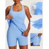 Ewedoos Womens Tennis Dress Built in Bras & Shorts Square Neck Sleeveless Workout Athletic Dress Golf Summer Outfits(Light Blue)