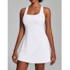 Ewedoos Womens Tennis Dress Built in Bras & Shorts Square Neck Sleeveless Workout Athletic Dress Golf Summer Outfits(White)