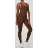 Ewedoos Workout Jumpsuits for Women Tummy Control Adjustable Straps One Piece Workout Bodysuit Yoga Pilates Outfits(Brown)