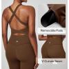 Ewedoos Workout Jumpsuits for Women Tummy Control Adjustable Straps One Piece Workout Bodysuit Yoga Pilates Outfits(Brown)