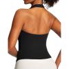 Ewedoos Halter Tops for Women Workout Tank Tops Woman with Built in Bras Double Lined Backless Y2K Trendy Going Out Top(Black)