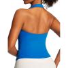 Ewedoos Halter Tops for Women Workout Tank Tops Woman with Built in Bras Double Lined Backless Y2K Trendy Going Out Top(Sparkle Blue)
