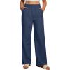 Ewedoos Linen Pants Women, Cotton Linen Breathable Flowy Pant Wide Leg Palazzo Pants for Women Summer Beach Vacation Outfits(Blue)