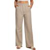 Ewedoos Linen Pants Women, Cotton Linen Breathable Flowy Pant Wide Leg Palazzo Pants for Women Summer Beach Vacation Outfits(Khaki)
