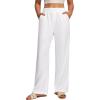 Ewedoos Linen Pants Women, Cotton Linen Breathable Flowy Pant Wide Leg Palazzo Pants for Women Summer Beach Vacation Outfits(White)