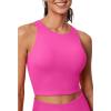 Ewedoos Tank Tops with Built in Bras Longline Sports Bras for Women High Neck Racerback Sports Bra Padded Workout Crop(Hot Pink)