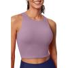 Ewedoos Tank Tops with Built in Bras Longline Sports Bras for Women High Neck Racerback Sports Bra Padded Workout Crop(Purple)