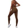 Ewedoos Workout Jumpsuits for Women Tummy Control Adjustable Straps One Piece Workout Bodysuit Yoga Pilates Outfits(Brown)