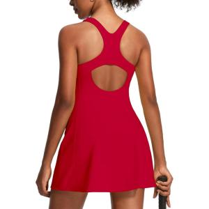 Ewedoos Athletic Dress for Women Tennis Dress with Shorts Underneath Easy Peezy Square Neck Workout Golf Summer Dresses(Racing Red)