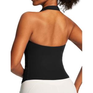 Ewedoos Halter Tops for Women Workout Tank Tops Woman with Built in Bras Double Lined Backless Y2K Trendy Going Out Top(Black)