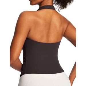 Ewedoos Halter Tops for Women Workout Tank Tops Woman with Built in Bras Double Lined Backless Y2K Trendy Going Out Top(Hot Fudge Brown)