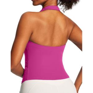 Ewedoos Halter Tops for Women Workout Tank Tops Woman with Built in Bras Double Lined Backless Y2K Trendy Going Out Top(Hot Pink)
