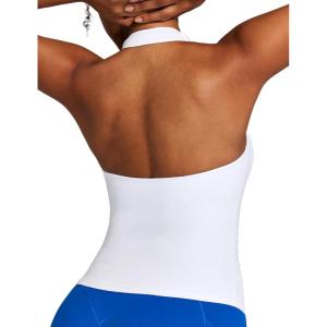 Ewedoos Halter Tops for Women Workout Tank Tops Woman with Built in Bras Double Lined Backless Y2K Trendy Going Out Top(White)