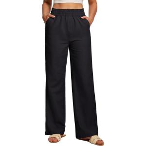 Ewedoos Linen Pants Women, Cotton Linen Breathable Flowy Pant Wide Leg Palazzo Pants for Women Summer Beach Vacation Outfits(Black)