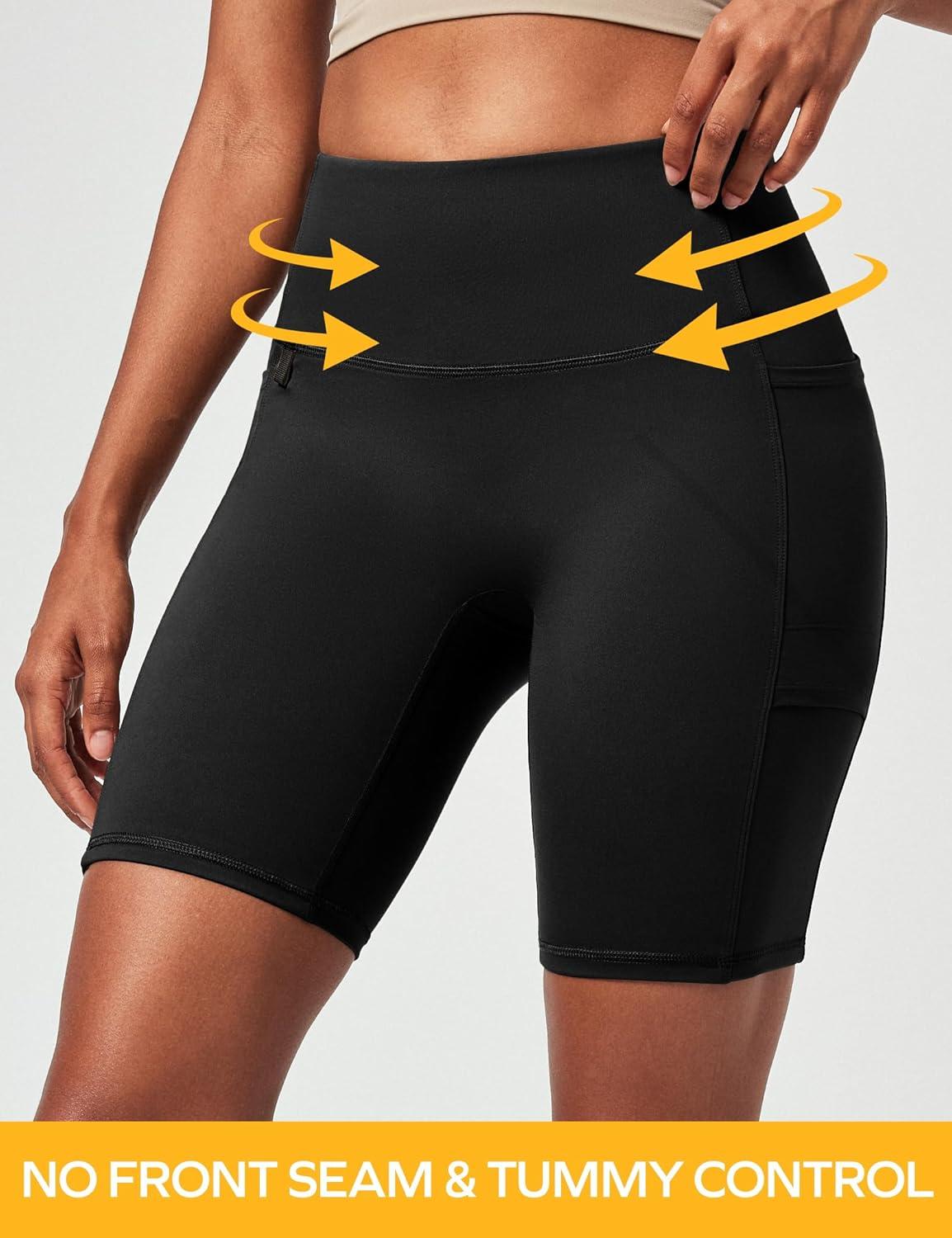 image:imageEwedoos Biker Shorts Women Tummy Control with 3 Pockets Hiking Shorts Women Black Large