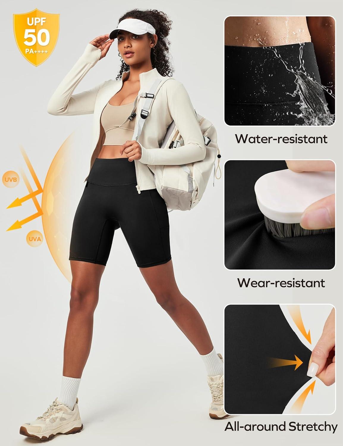 image:imageEwedoos Biker Shorts Women Tummy Control with 3 Pockets Hiking Shorts Women Black Medium