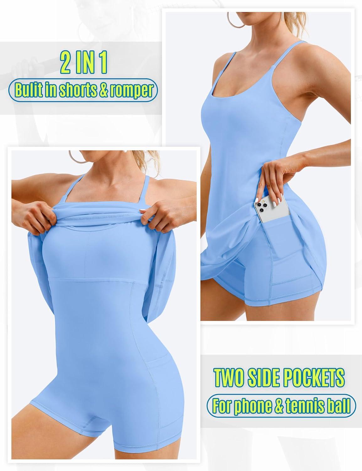 image:imageWomens Tennis Dress Athletic Dress with Builtin Bra amp Shorts Pockets Summer Dresses for Women Golf Outfits for WorkoutLight Blue