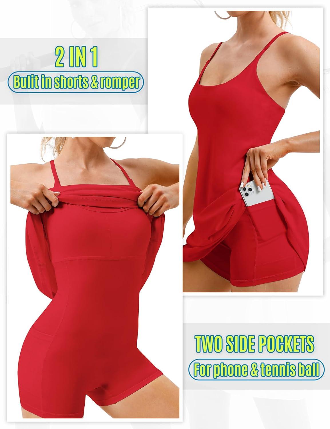 image:imageWomens Tennis Dress Athletic Dress with Builtin Bra amp Shorts Pockets Summer Dresses for Women Golf Outfits for WorkoutRed
