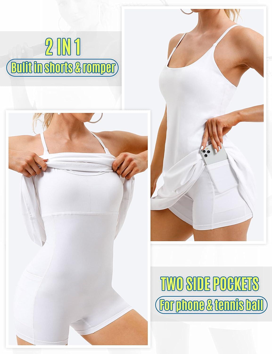 image:imageWomens Tennis Dress Athletic Dress with Builtin Bra amp Shorts Pockets Summer Dresses for Women Golf Outfits for WorkoutWhite