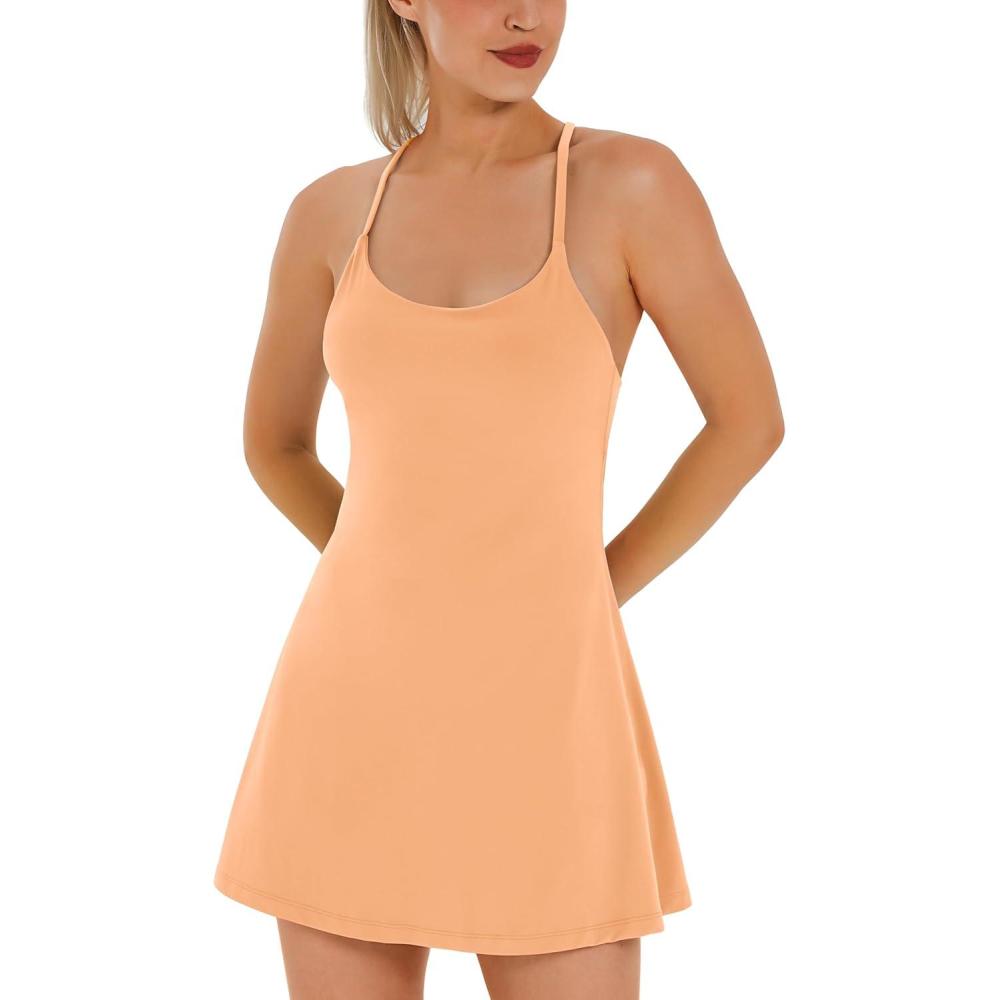 image:imageWomens Tennis Dress Athletic Dress with Builtin Bra amp Shorts Pockets Summer Dresses for Women Golf Outfits for WorkoutApricot Sherbet