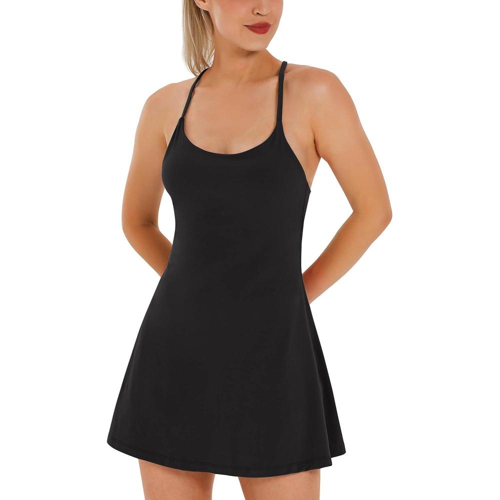 image:imageWomens Tennis Dress Athletic Dress with Builtin Bra amp Shorts Pockets Summer Dresses for Women Golf Outfits for WorkoutBlack