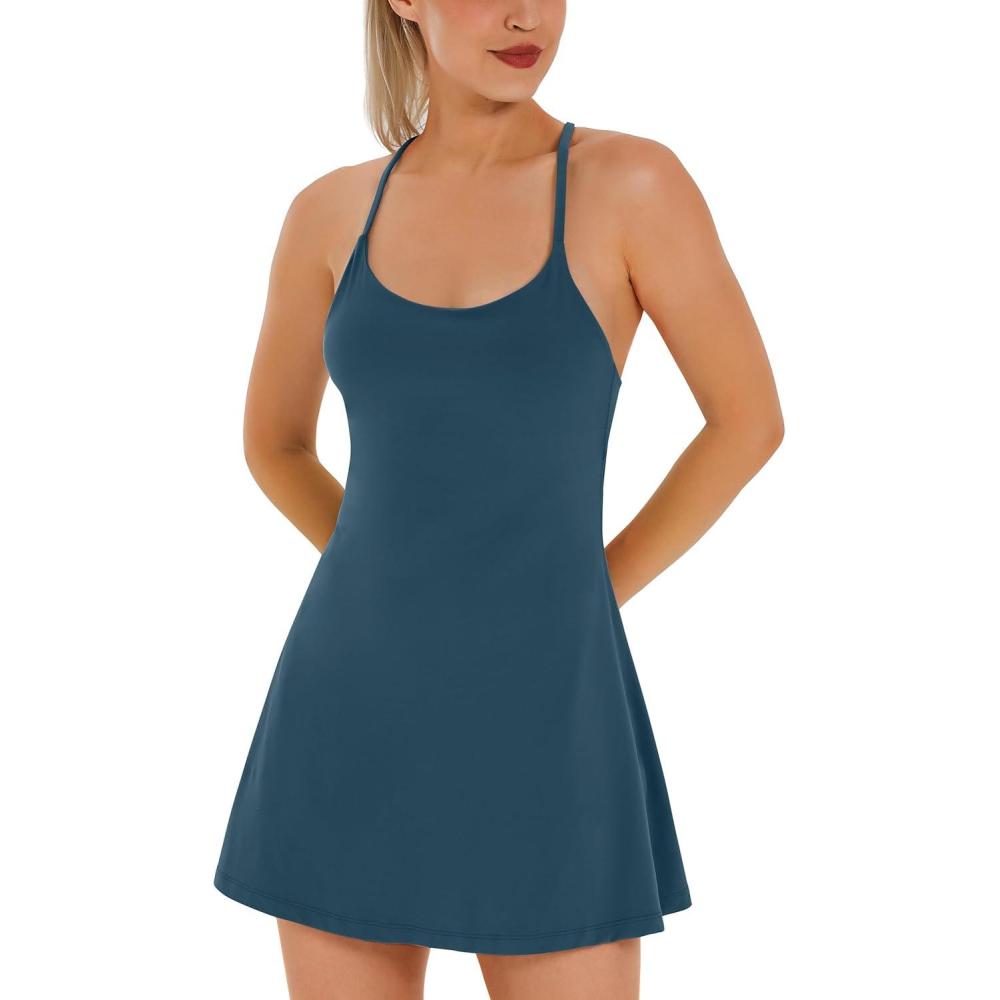 image:imageWomens Tennis Dress Athletic Dress with Builtin Bra amp Shorts Pockets Summer Dresses for Women Golf Outfits for WorkoutIndigo