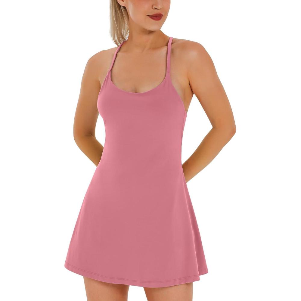 image:imageWomens Tennis Dress Athletic Dress with Builtin Bra amp Shorts Pockets Summer Dresses for Women Golf Outfits for WorkoutPink
