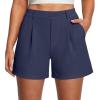 Ewedoos Womens Shorts Dressy Casual Elastic High Waisted Summer Wide Leg Business Lounge Trouser Dress Shorts with Pockets(Navy)