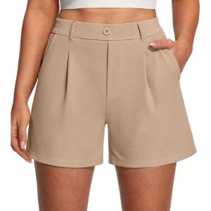 Ewedoos Womens Shorts Dressy Casual Elastic High Waisted Summer Wide Leg Business Lounge Trouser Dress Shorts with Pockets(Khaki)