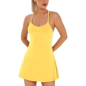 Womens Tennis Dress, Athletic Dress with Built-in Bra & Shorts Pockets Summer Dresses for Women Golf Outfits for Workout(Lemon)