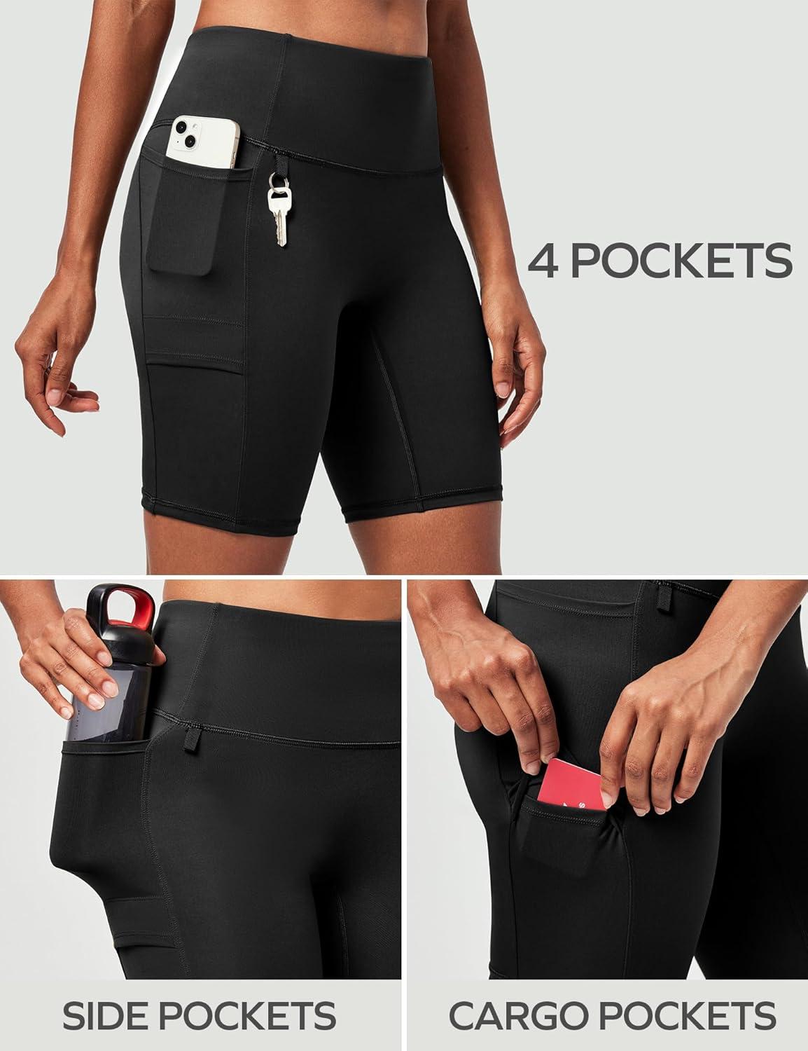 image:imageEwedoos Biker Shorts Women Tummy Control with 3 Pockets Hiking Shorts Women Black XLarge