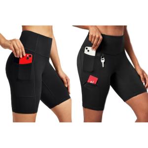 Ewedoos Biker Shorts Women Tummy Control with 3 Pockets Hiking Shorts Women Black X-Large
