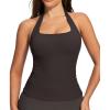 Ewedoos Halter Tops for Women Workout Tank Tops Woman with Built-in Bras Y2K Backless Pilates Athletic Going Out Tank(Hot Fudge Brown)