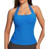 Ewedoos Halter Tops for Women Workout Tank Tops Woman with Built-in Bras Y2K Backless Pilates Athletic Going Out Tank(Sparkle Blue)