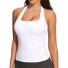 Ewedoos Halter Tops for Women Workout Tank Tops Woman with Built-in Bras Y2K Backless Pilates Athletic Going Out Tank(White)