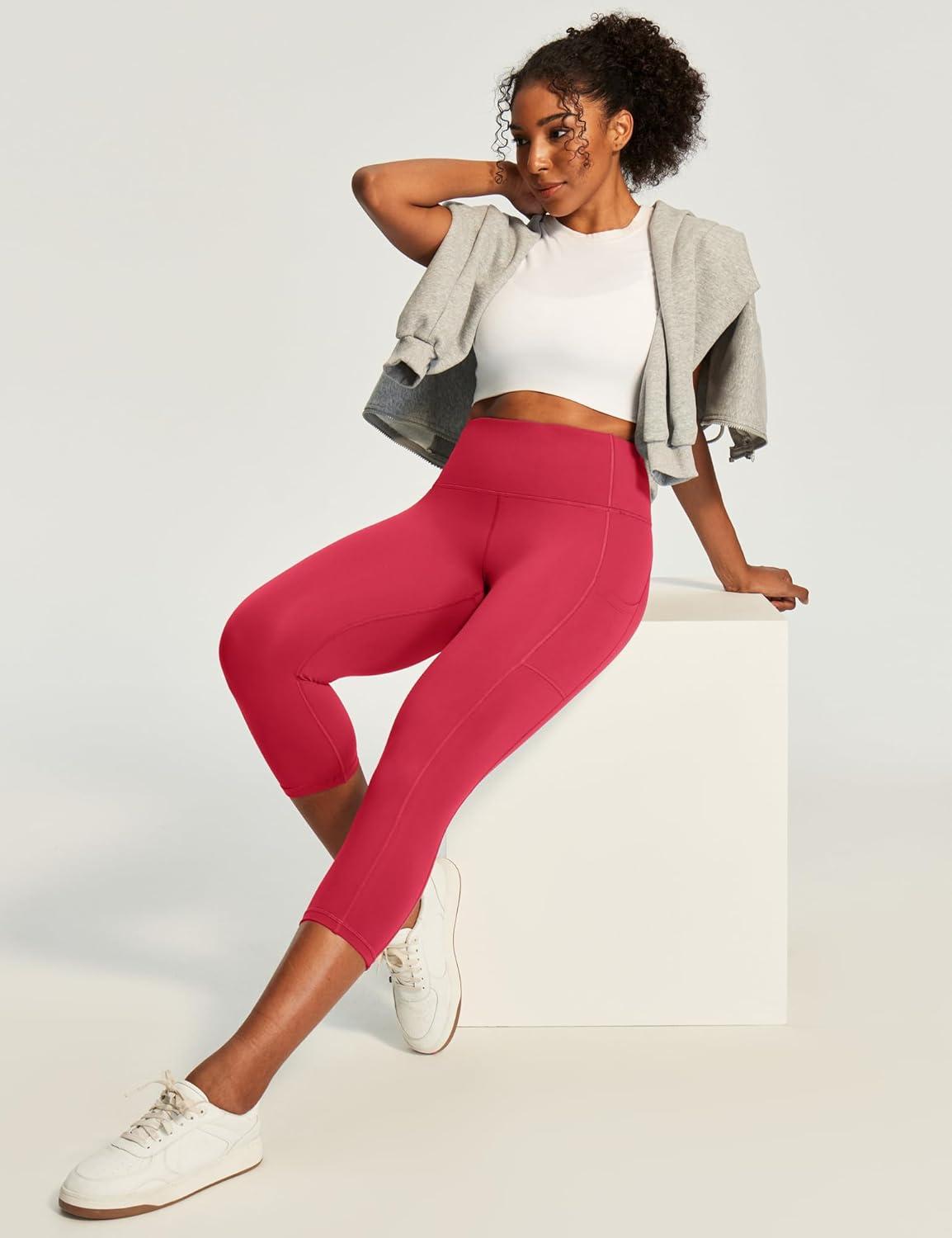 image:imageEwedoos Capri Leggings for Women High Waisted Yoga Pants with Pockets for Women Tummy Control Workout Leggings Yoga CaprisRuby Red Capris