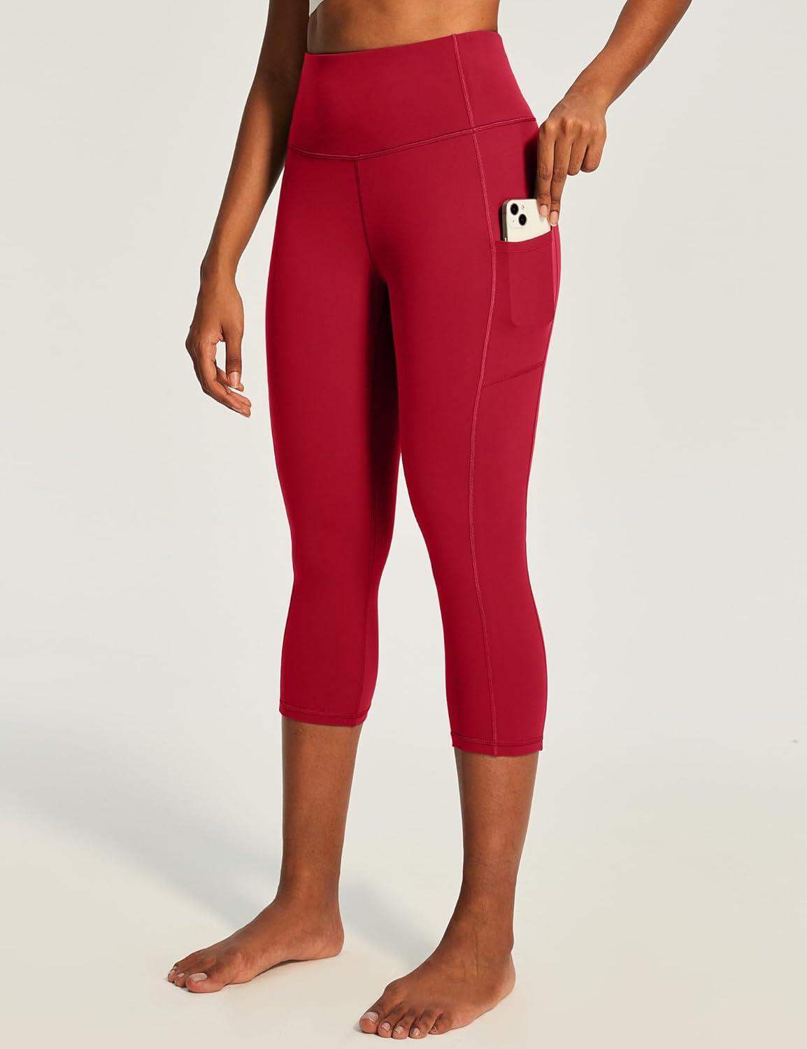 image:imageEwedoos Capri Leggings for Women High Waisted Yoga Pants with Pockets for Women Tummy Control Workout Leggings Yoga CaprisRuby Red Capris