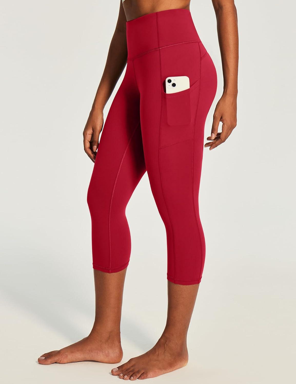 image:imageEwedoos Capri Leggings for Women High Waisted Yoga Pants with Pockets for Women Tummy Control Workout Leggings Yoga CaprisRuby Red Capris
