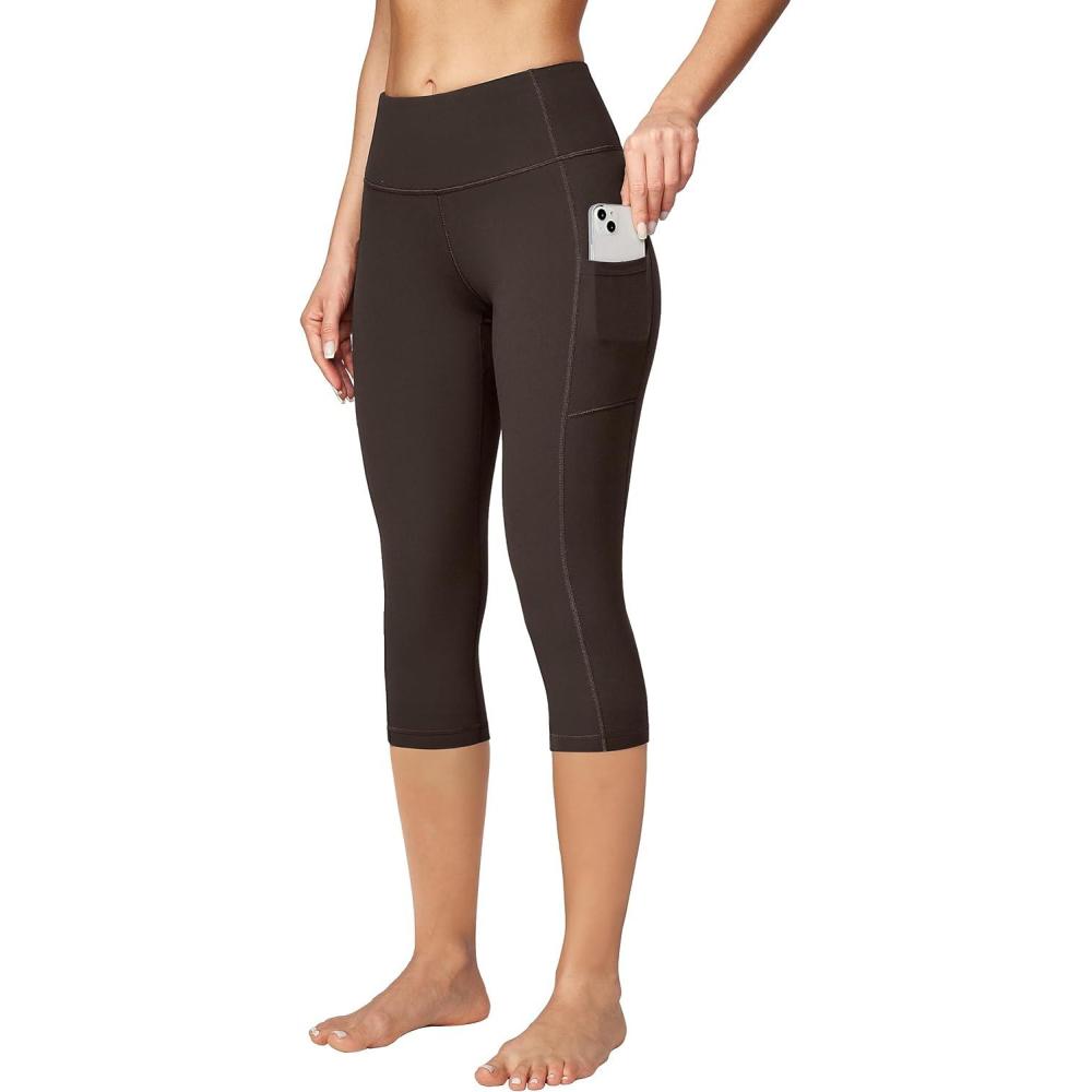 image:imageEwedoos Capri Leggings for Women High Waisted Yoga Pants with Pockets for Women Tummy Control Workout Leggings Yoga CaprisChocolate Capris
