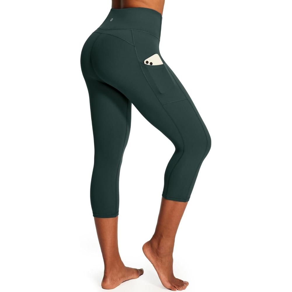 image:imageEwedoos Capri Leggings for Women High Waisted Yoga Pants with Pockets for Women Tummy Control Workout Leggings Yoga CaprisDark Green Capris