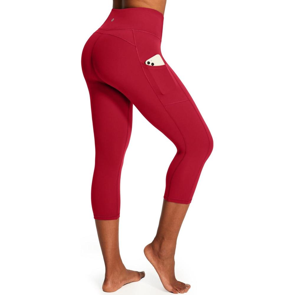 image:imageEwedoos Capri Leggings for Women High Waisted Yoga Pants with Pockets for Women Tummy Control Workout Leggings Yoga CaprisRuby Red Capris