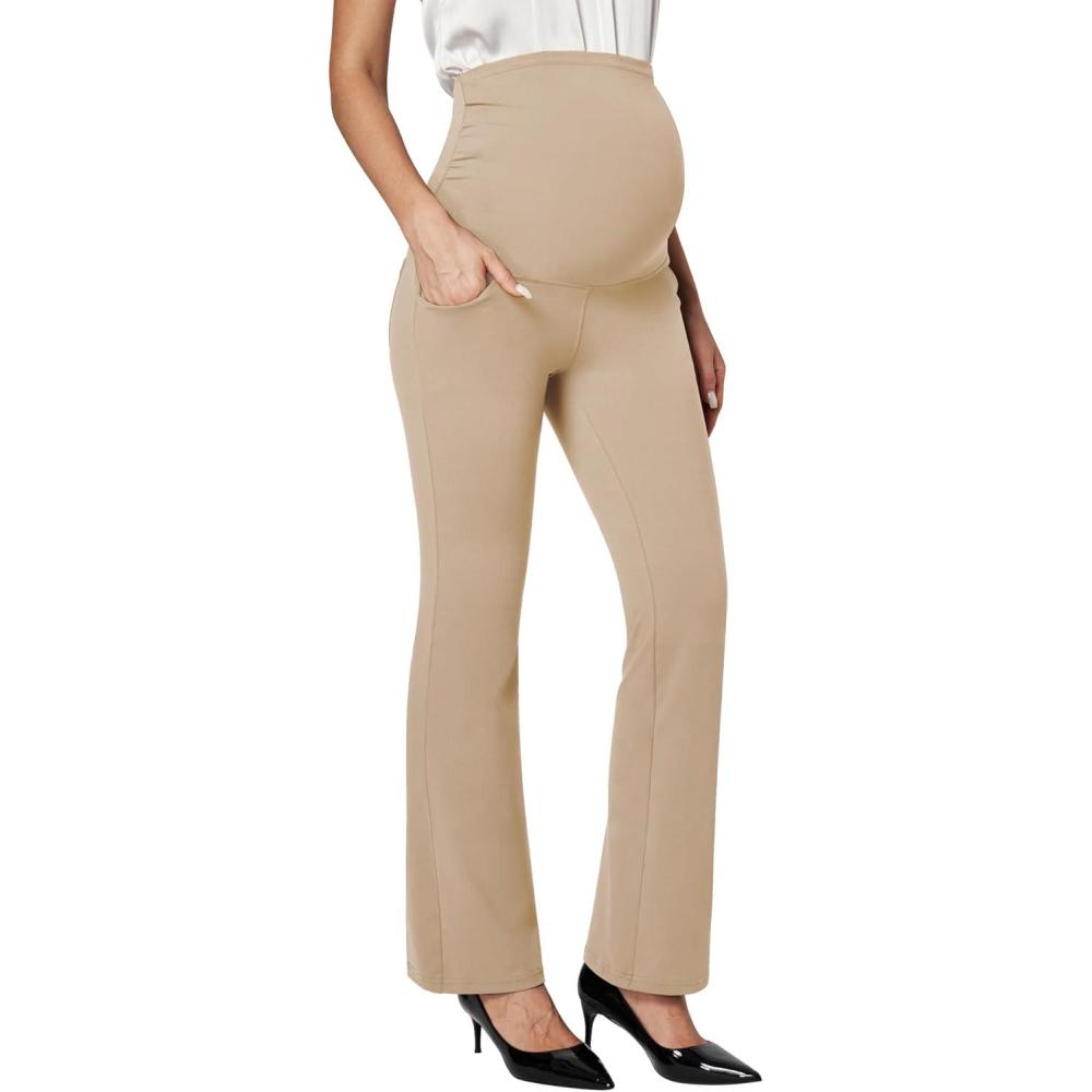 image:imageEwedoos Maternity Pants for Women Stretchy Maternity Clothes Over The Belly Pregnancy Dress Work Pants with PocketsKhaki