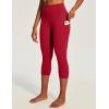 Ewedoos Capri Leggings for Women High Waisted Yoga Pants with Pockets for Women Tummy Control Workout Leggings Yoga Capris(Ruby Red Capris)