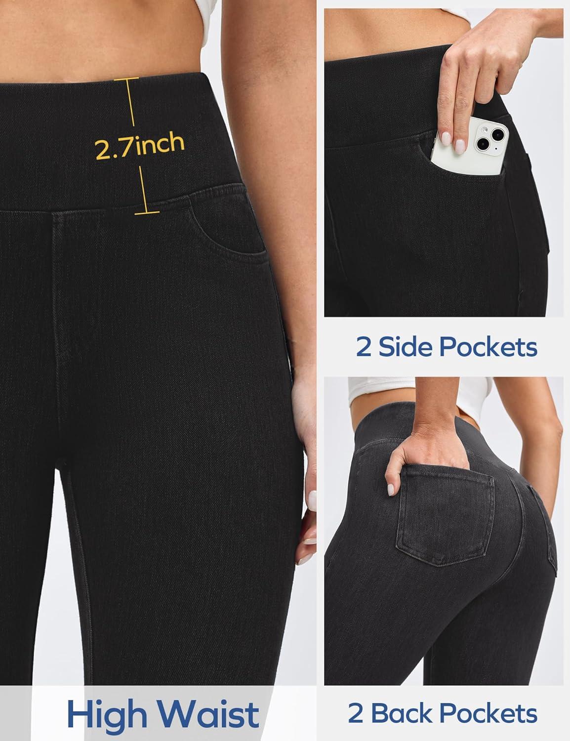 image:imageEwedoos Jeggings for Women Pull On Capri Leggings with Pockets for Women Stretchy Capri Jeans Denim Capris Pants CasualBlack