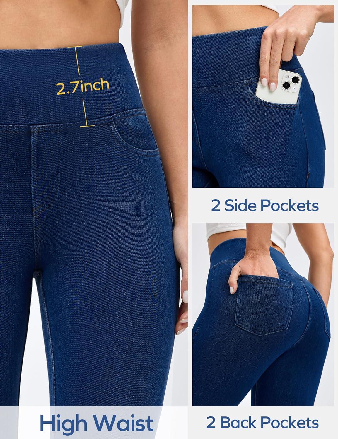 image:imageEwedoos Jeggings for Women Pull On Capri Leggings with Pockets for Women Stretchy Capri Jeans Denim Capris Pants CasualDark Blue
