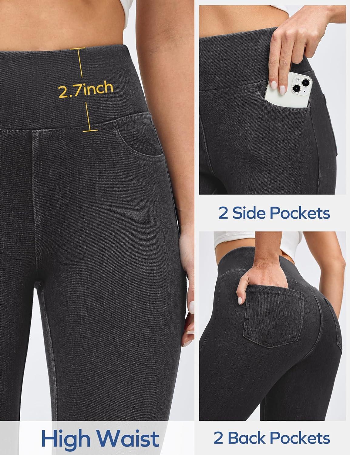 image:imageEwedoos Jeggings for Women Pull On Capri Leggings with Pockets for Women Stretchy Capri Jeans Denim Capris Pants CasualGrey